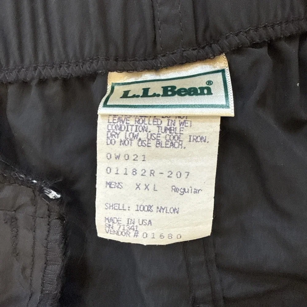 LL Bean Nylon Full Zip Leg Rain Pants Mens Black Vintage USA Hiking Gorp XXL Reg